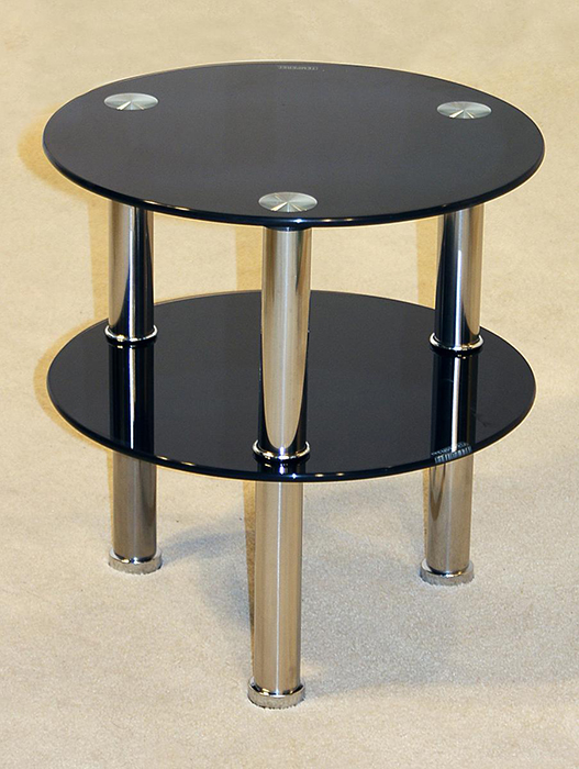 Kansas Black Glass Lamp Table With Shelf - Click Image to Close